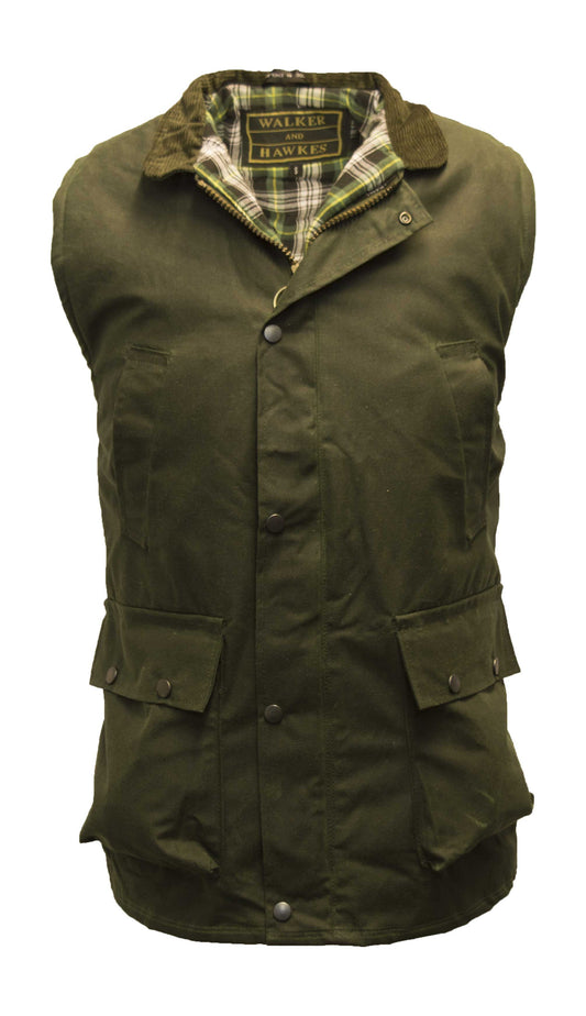 Walker & Hawkes Olive Winchester Wax Gilet