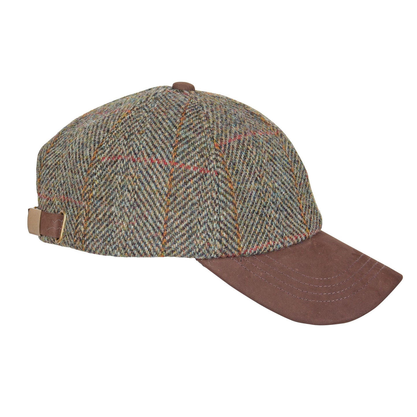 Harris Tweed Sage with Wine & Gold Leather Peak Baseball Cap
