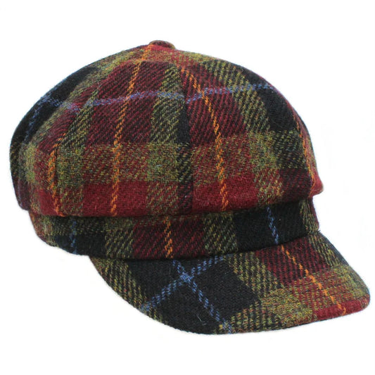 Harris Tweed Ladies Berry Check Baker Boy Cap