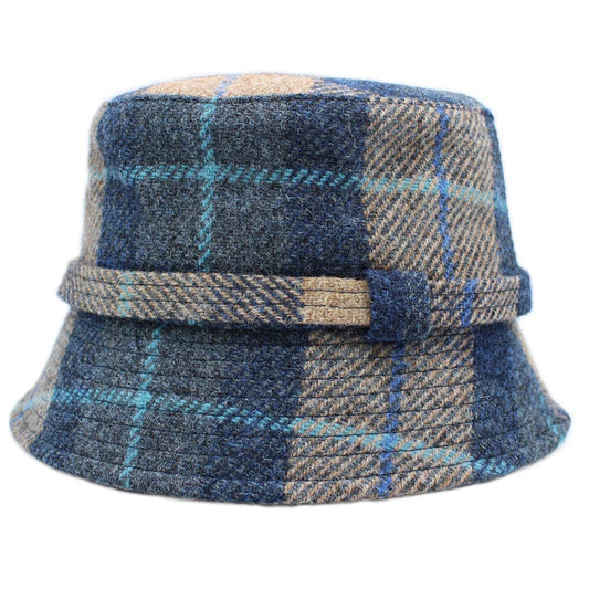 Harris Tweed Ladies Blue Check Bucket Hat