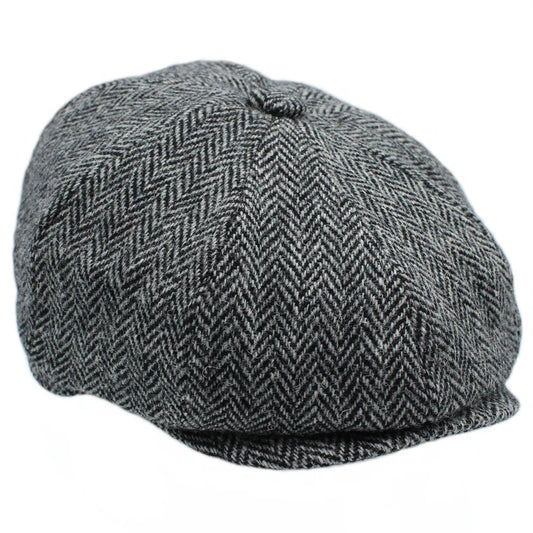 Harris Tweed Grey Herringbone 8-Piece Cap