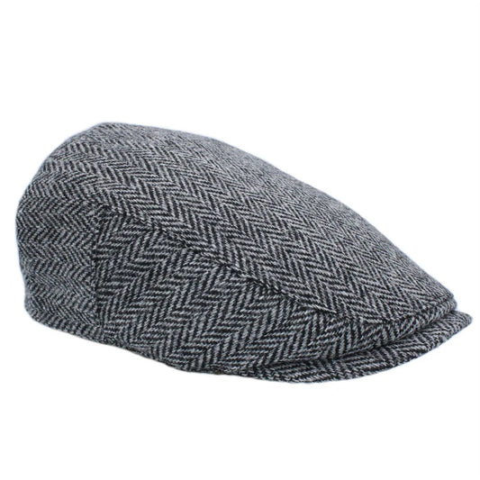 Harris Tweed Grey Herringbone Flat Cap