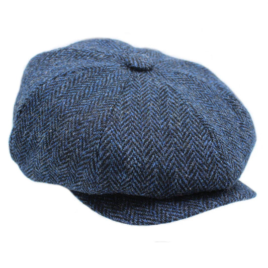 Harris Tweed Blue Herringbone Newsboy Cap