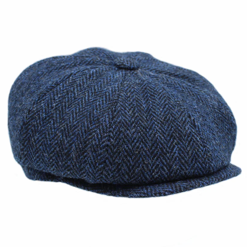 Harris Tweed Blue Herringbone 8-Piece Cap