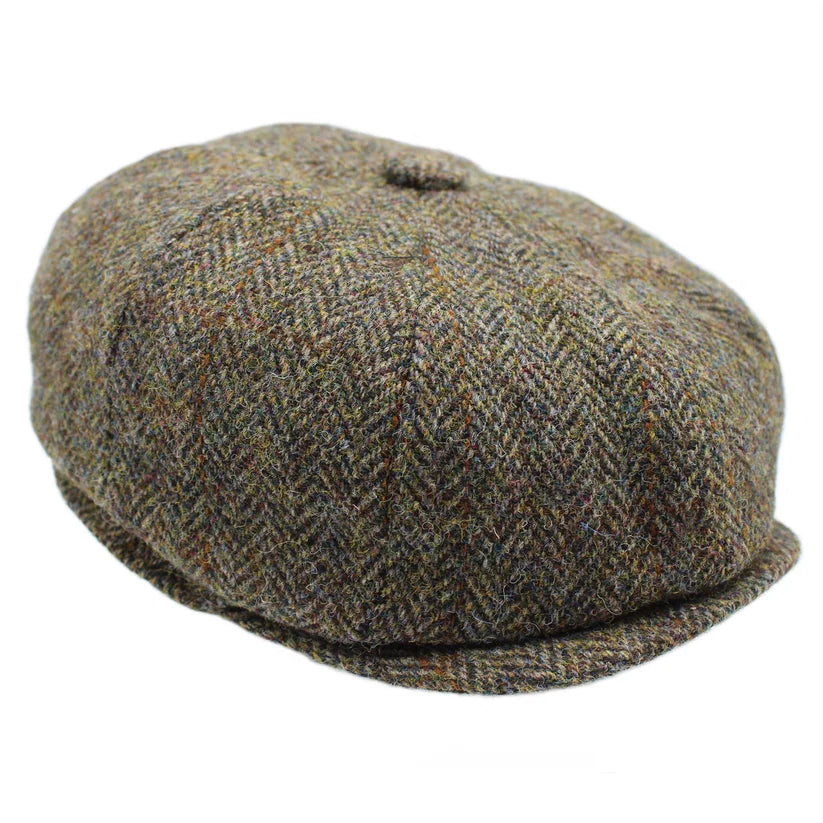 Harris Tweed Green & Brown Herringbone 8-Piece Cap