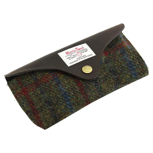 Harris Tweed Luxury Glasses Case in Green Check Tweed