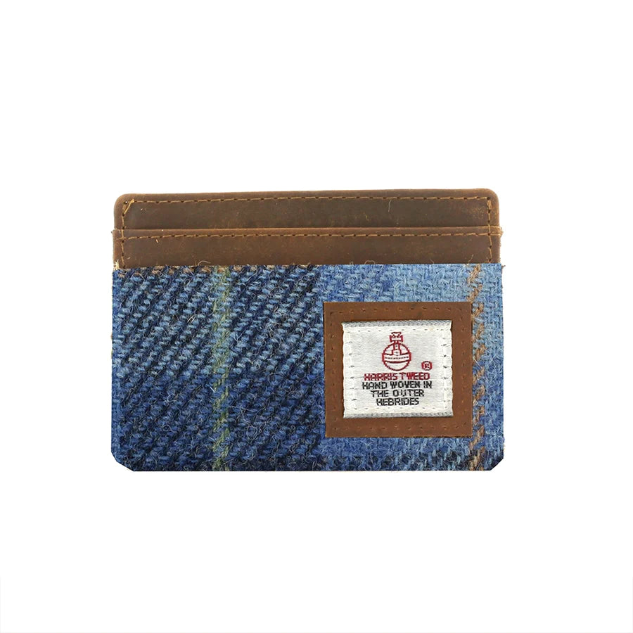 Harris Tweed Card Holder in Light Blue Check Tweed
