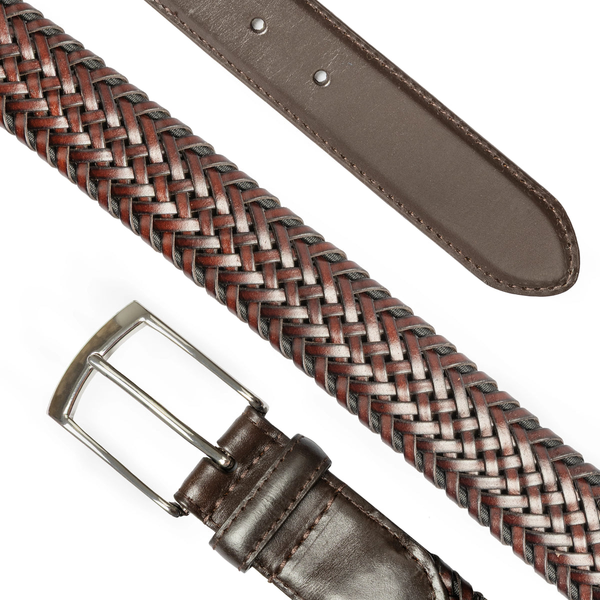 Dents Men's Woven Brown Leather Belt