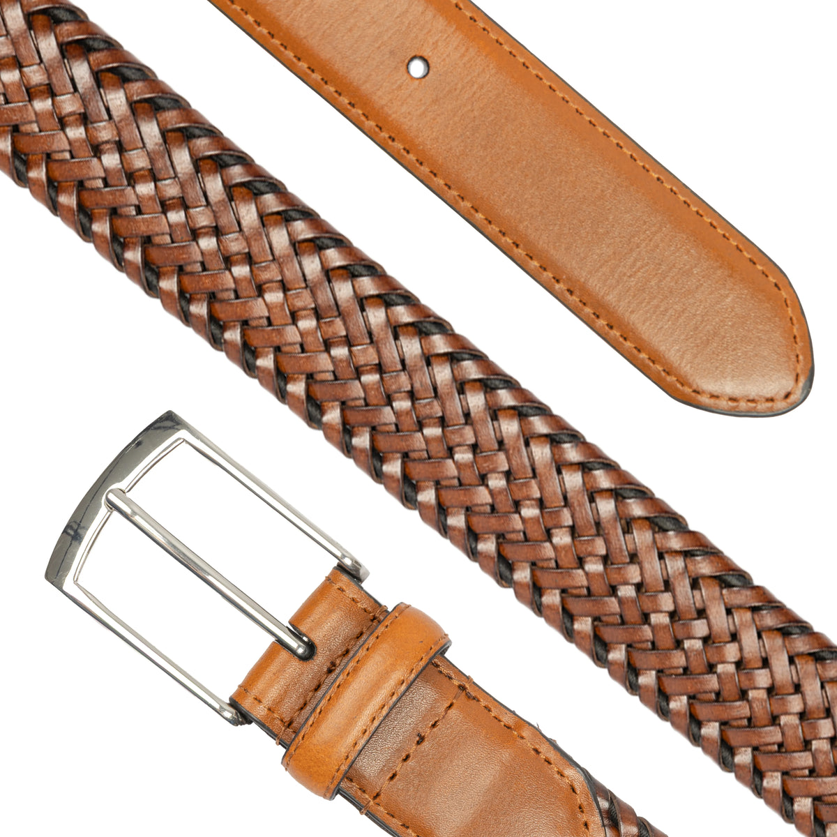 Dents Men's Woven Tan Leather Belt