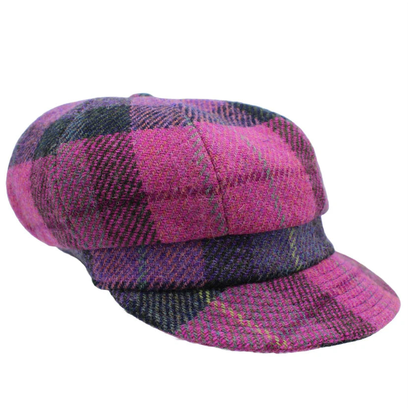 Harris Tweed Ladies Clover Pastel Check Baker Boy Cap