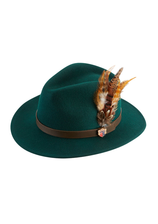 Alan Paine Richmond Ladies Felt Hat with Feather in Bottle Green