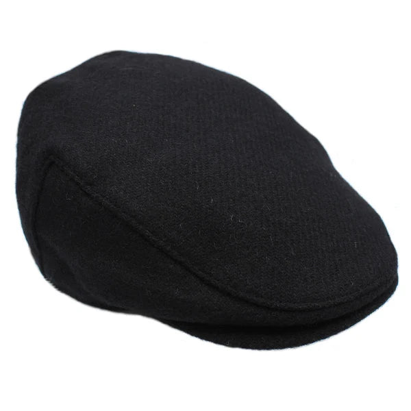 Harris Tweed Black Twill Flat Cap