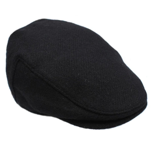 Harris Tweed Black Twill Flat Cap