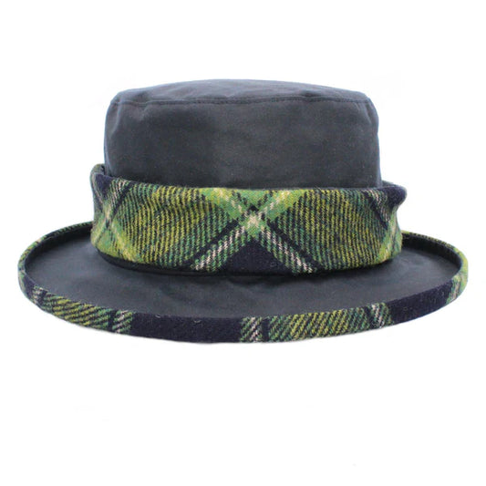 Navy Wax with Brown Check Tweed Ladies Band Hat