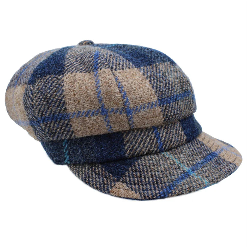 Harris Tweed Ladies Blue Check Baker Boy Cap