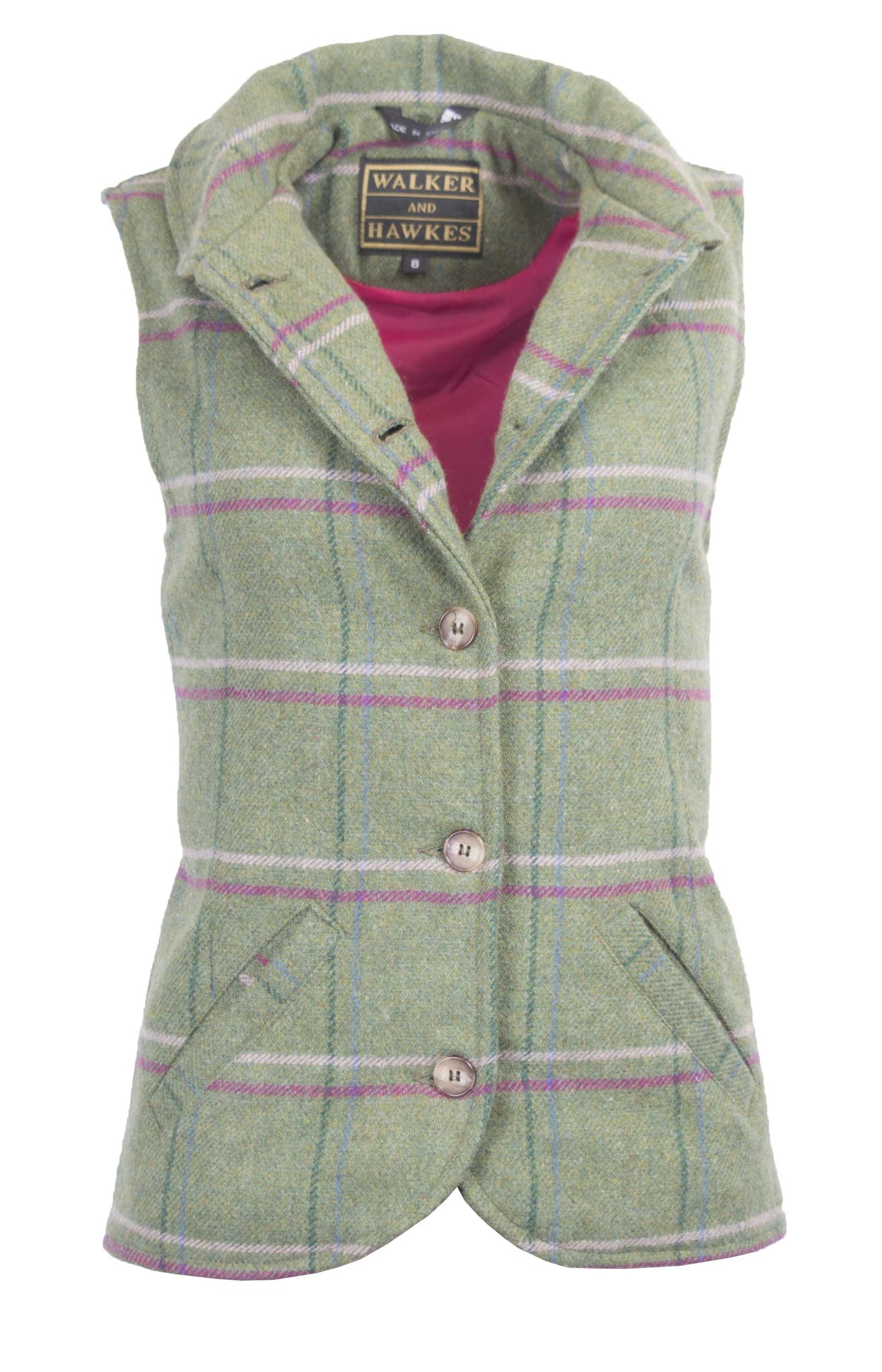 Walker & Hawkes Ladies Pink Overcheck Tweed Ashby Waistcoat