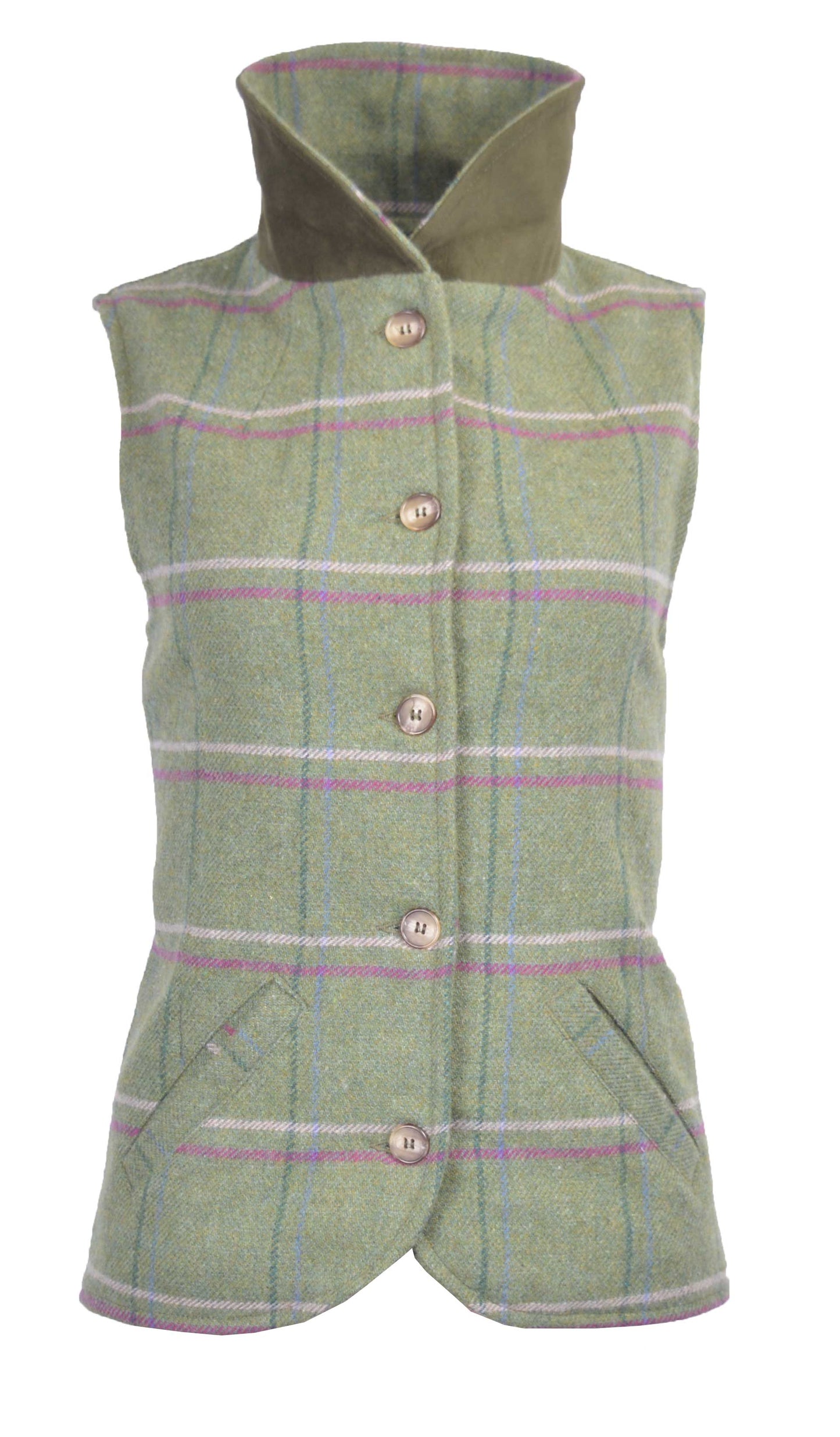 Walker & Hawkes Ladies Pink Overcheck Tweed Ashby Waistcoat