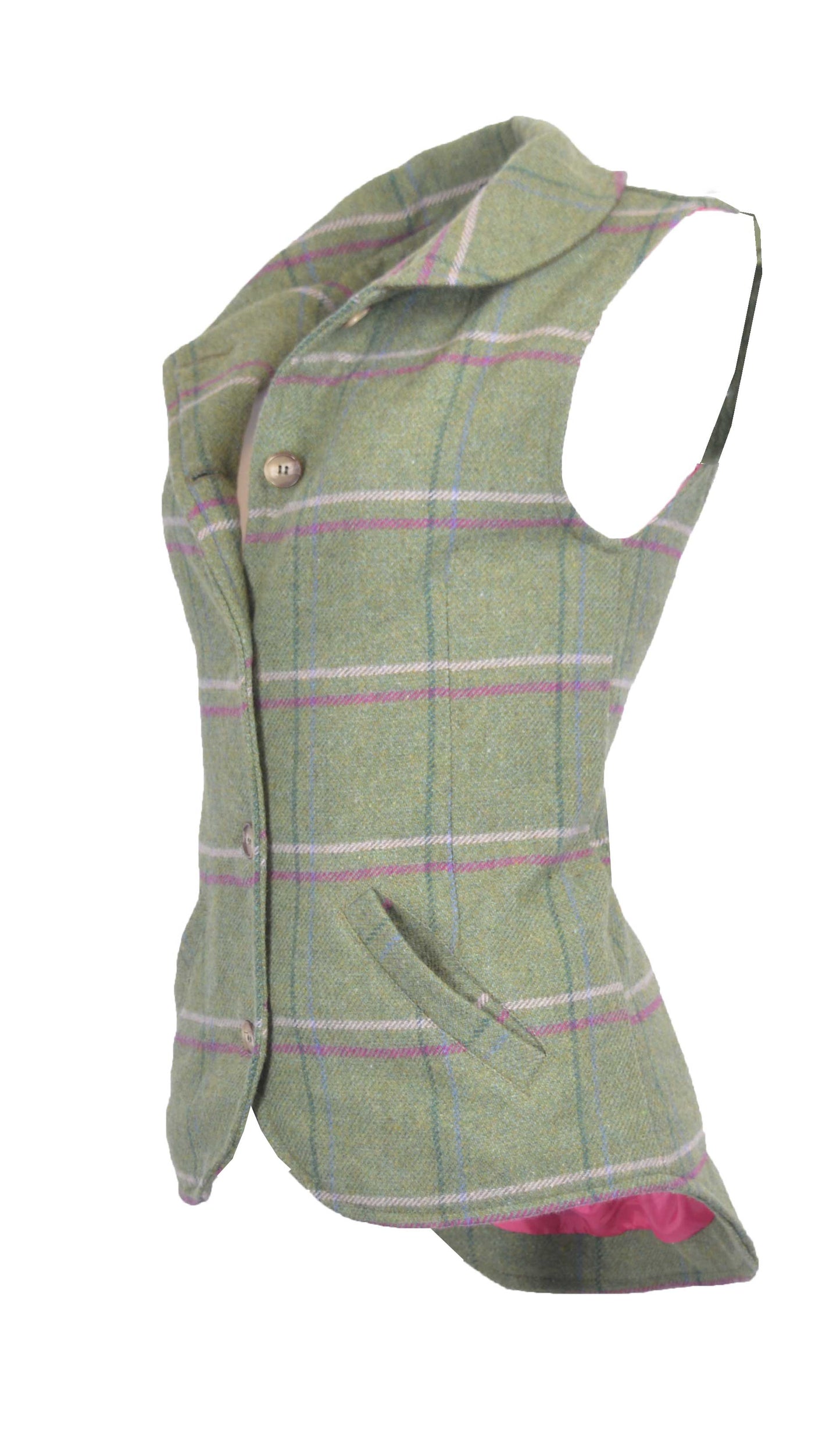 Walker & Hawkes Ladies Pink Overcheck Tweed Ashby Waistcoat