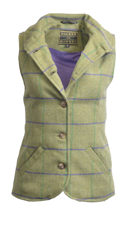 Walker & Hawkes Ladies Purple Overcheck Tweed Ashby Waistcoat
