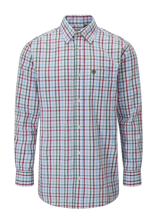 Alan Paine Wine Tattersall Check 100% Cotton Shirt in Shooting Fit