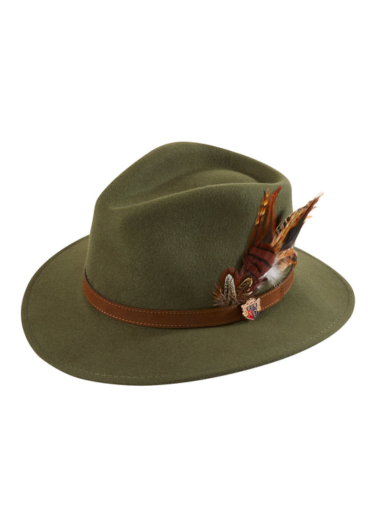 Alan Paine Richmond Ladies Felt Hat with Feather in Olive