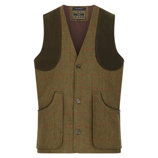 Walker & Hawkes Berston Waistcoat in Green with Red Overcheck