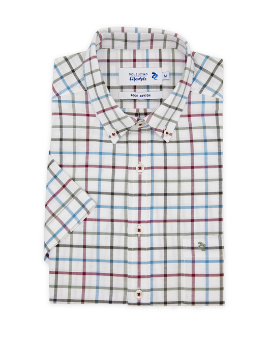 Sage Tattersall Check Button Down 100% Cotton Short Sleeve Shirt