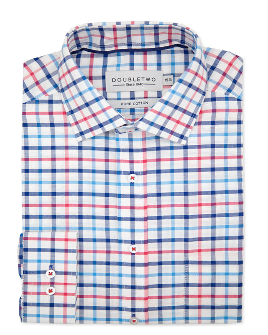Navy and Red Check 100% Cotton Shirt