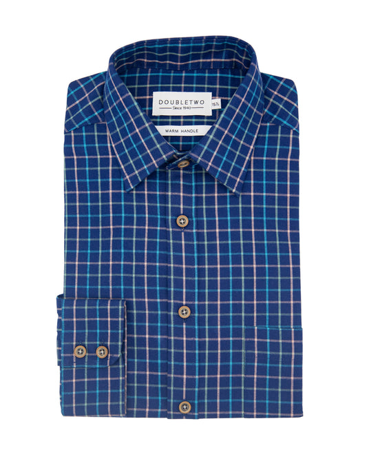 Navy Tattersall Check 100% Cotton Shirt