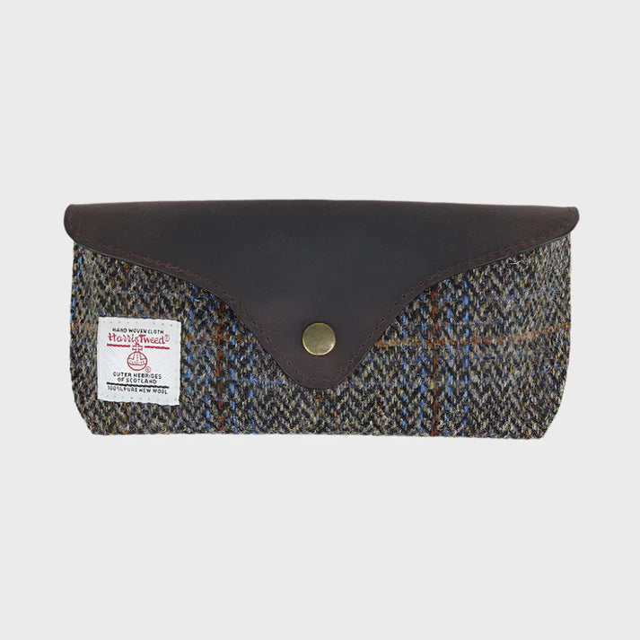 Harris Tweed Luxury Glasses Case in Brown Check Tweed