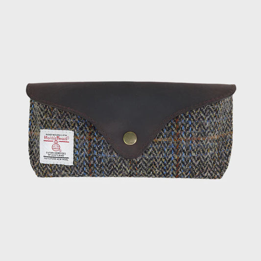 Harris Tweed Luxury Glasses Case in Brown Check Tweed
