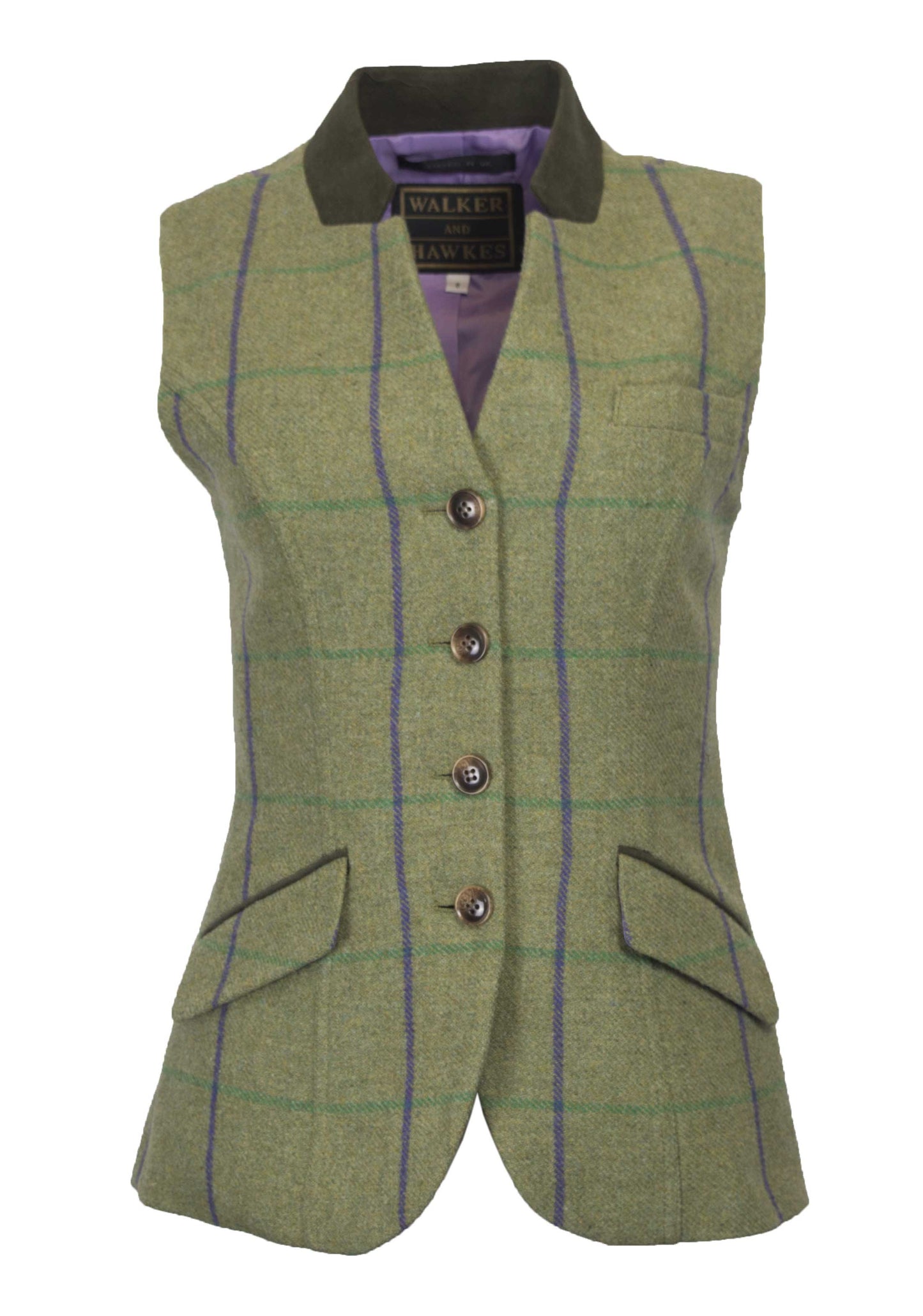 Walker & Hawkes Purple Overcheck Ladies Shooting Tweed Gilet