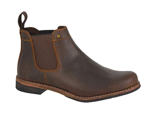Tweed Outdoor Slip On 'Crazy Horse' Leather Boots in Chocolate Brown