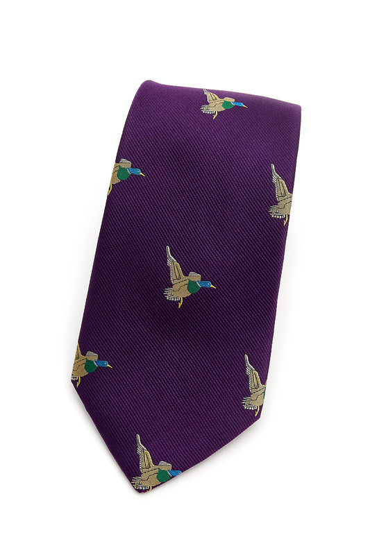 Flying Ducks Country Silk Tie in Purple