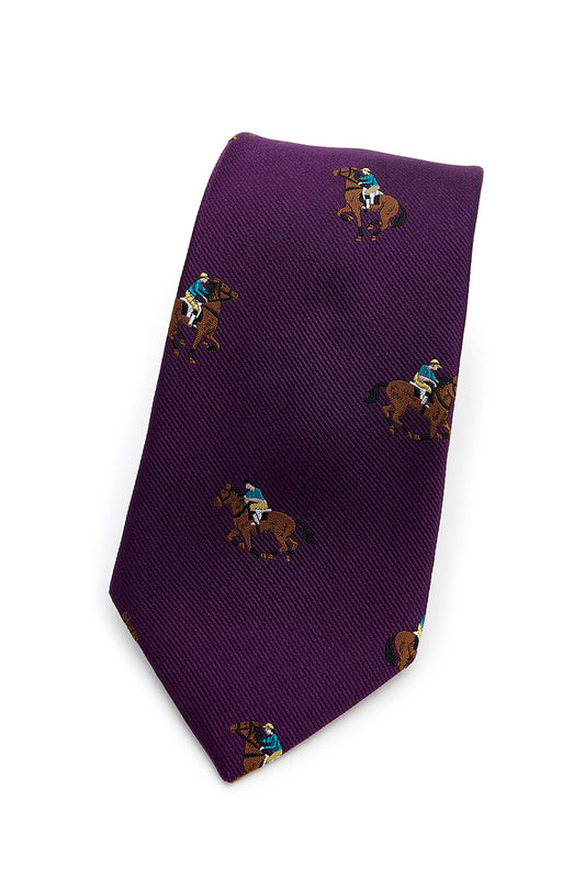 Jockeys and Horses Country Silk Tie in Purple