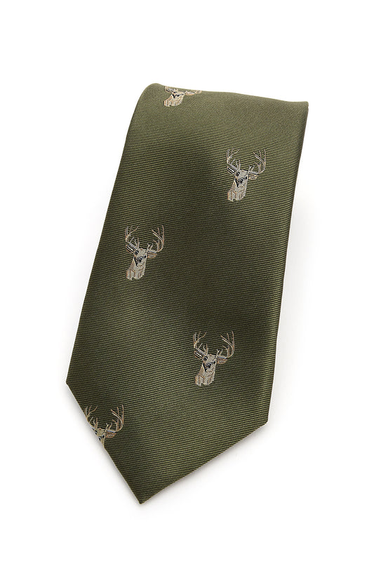 Stags Head Country Silk Tie in Green