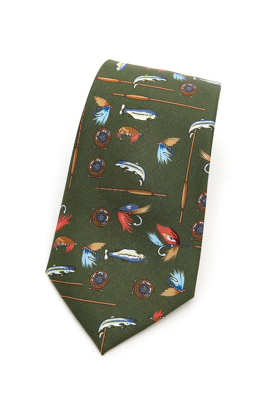 Fishing Tackle Country Silk Tie in Green