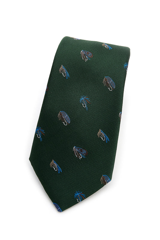 Fishing Flies Country Silk Tie in Racing Green