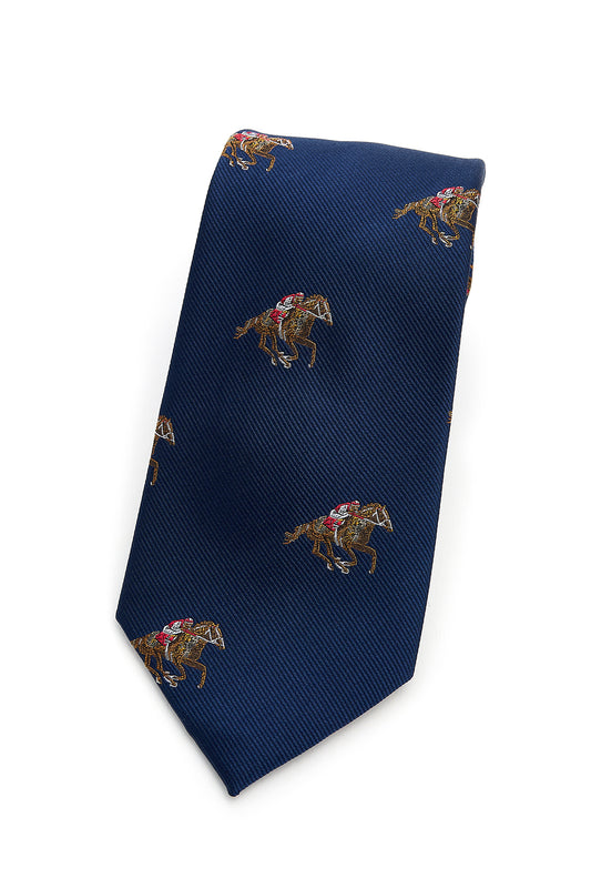 Jockeys and Horses Country Silk Tie in Blue