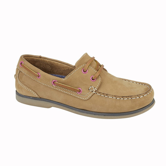 Ladies Tweed Outdoor Honey Nubuck Moccasin Boat Shoes