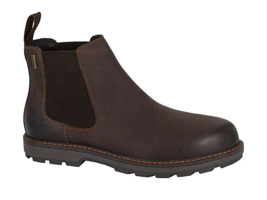 Tweed Outdoor Slip On Waterproof Leather Boots in Chocolate Brown