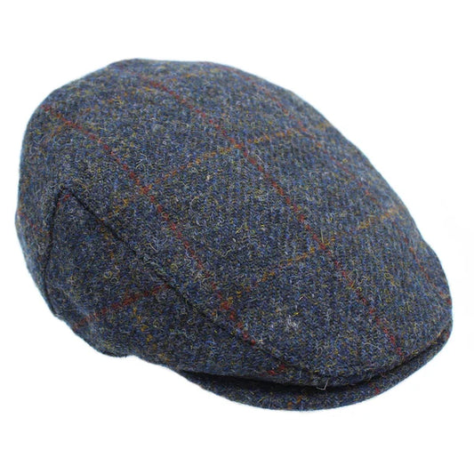 Harris Tweed Steel Blue Check Flat Cap