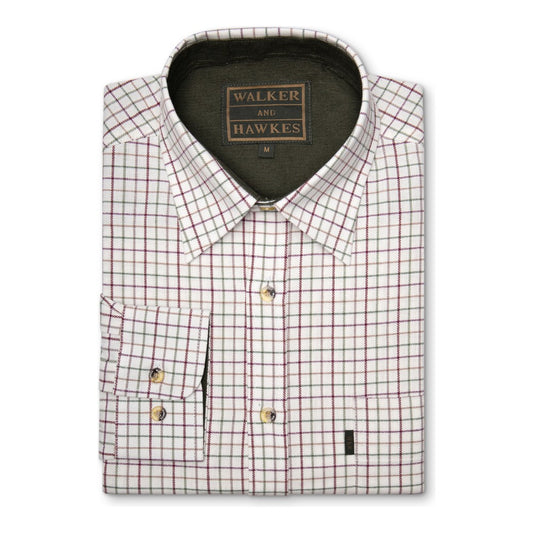 Walker & Hawkes 100% Cotton Brocton Wine Tattersall Shirt