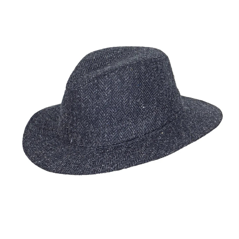 Harris Tweed Charcoal Herringbone Fedora