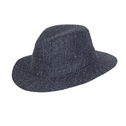 Harris Tweed Charcoal Herringbone Fedora