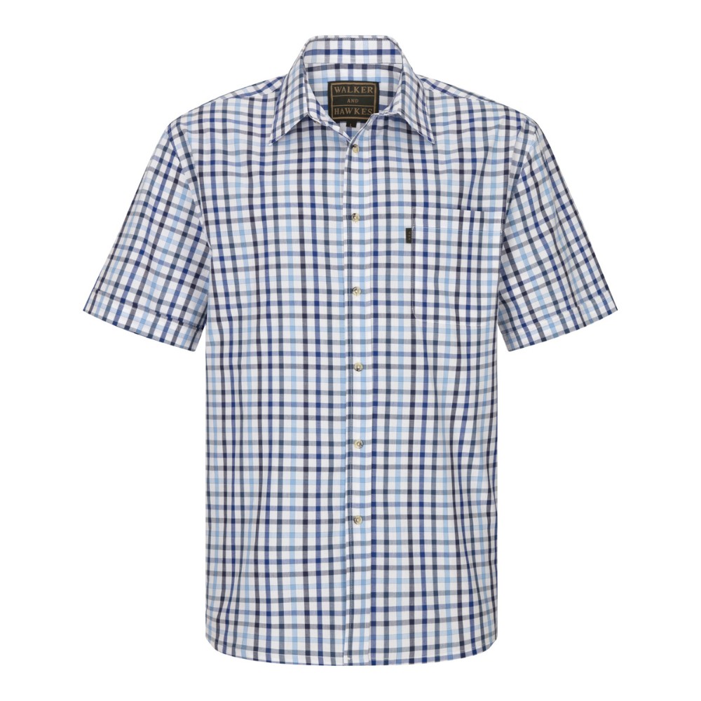 Walker & Hawkes 100% Cotton Blue Canterbury Short Sleeve Shirt