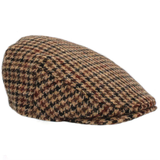Harris Tweed Brown Dogtooth Flat Cap