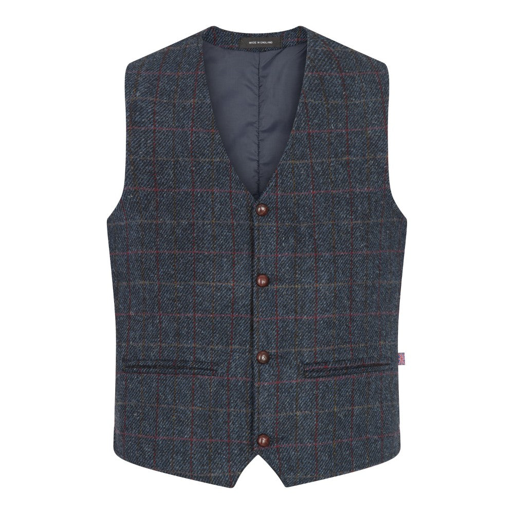 Harris Tweed Dark Blue Check Tweed Waistcoat