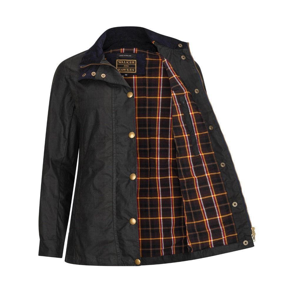 Walker & Hawkes Ladies Black Watch Tartan Wax Jacket