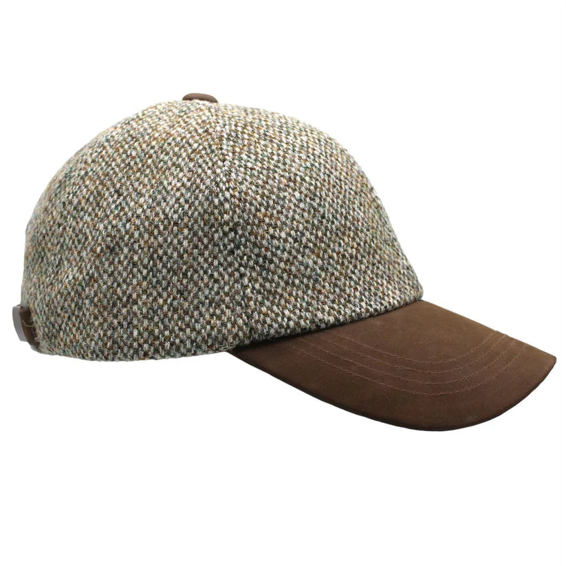 Harris Tweed Mushroom Donegal Leather Peak Baseball Cap